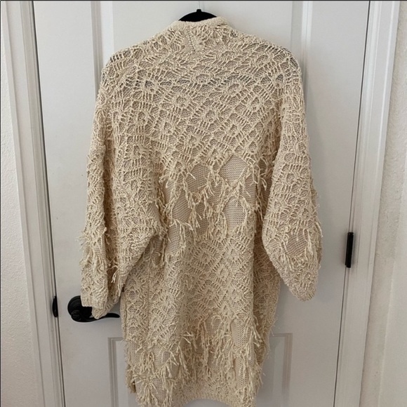 Anthropologie Akemi Kin Cream Ione Textured Tassel Oversized Cardigan Sweater OS - Picture 5 of 8